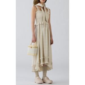 GU (Uniqlo) x Rokh Smocking Camisole Dress in Cream Plaid